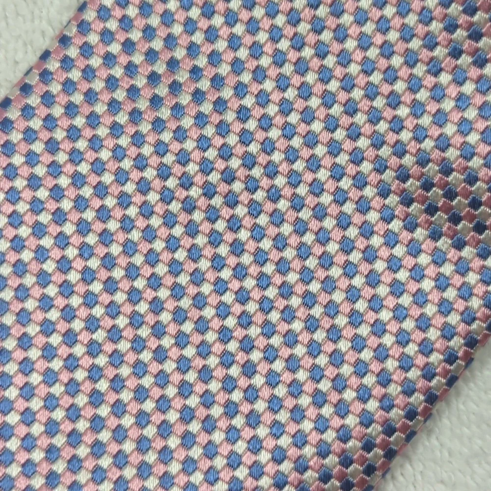Brooks Brothers 346 Neck Tie Mens Pink Blue Geometric Pattern 100% Silk 58